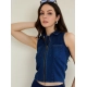 Generic Women's Denim Lycra Solid Sleeveless Top (Blue) Generic Women's Denim Lycra Solid Sleeveless Top (Blue)