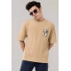 Generic Men's Cotton Blend Printed Oversized Round Neck Half Sleeve T-Shirt (Beige)