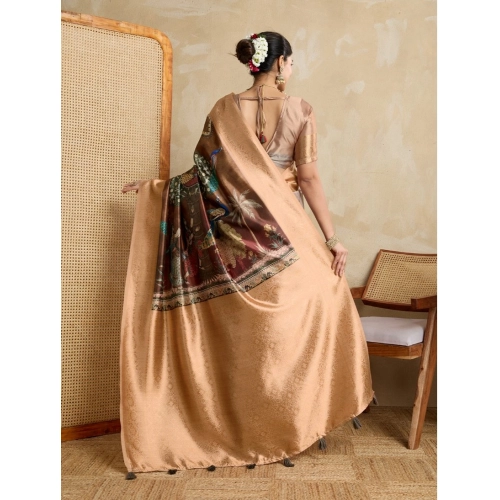 Women's Silk Printed Saree With Unstitched Blouse 5.5Mtr (Brown) Women's Silk Printed Saree With Unstitched Blouse 5.5Mtr (Brown)