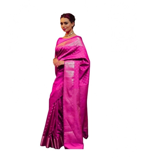 Generic Women's Soft Lichi Silk Printed Saree With Unstitched Blouse 5.5Mtr (Pink)