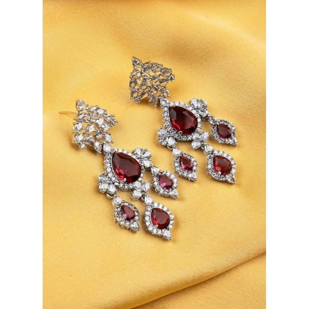 Generic Women's Brass Silver Plated Drop Earrings (Red)
