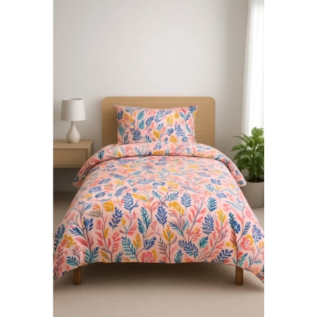 Generic Microfiber Floral Printed Single Bedsheet with 1 Pillow Cover (Multicolor)
