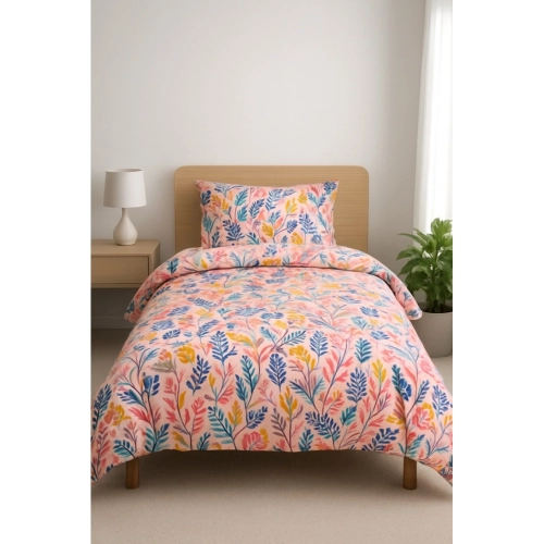 Generic Microfiber Floral Printed Single Bedsheet with 1 Pillow Cover (Multicolor)