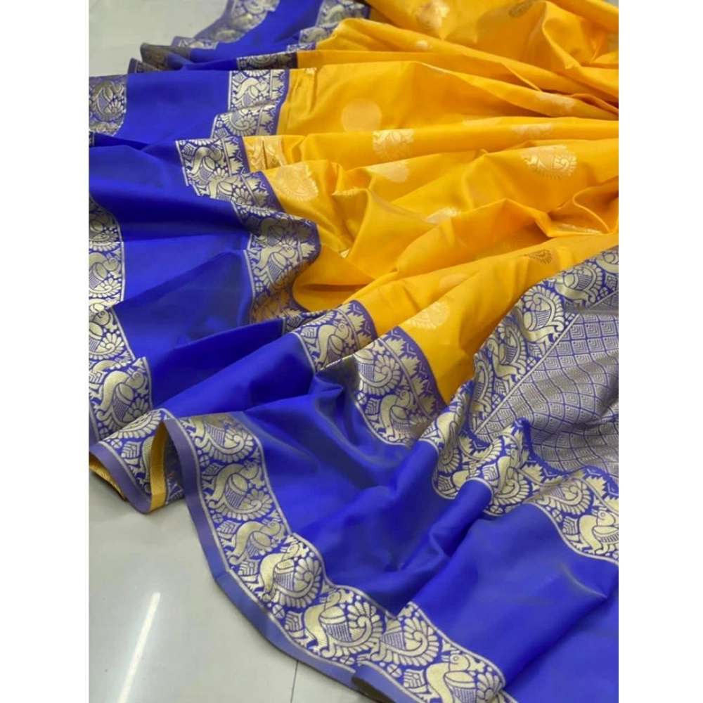 Generic Women's Soft Litchi Silk Jacquard Work Saree With Unstitched Blouse 5.5Mtr (Yellow) Generic Women's Soft Litchi Silk Jacquard Work Saree With Unstitched Blouse 5.5Mtr (Yellow)