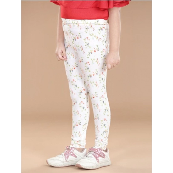 Generic Girl's Cotton Lycra Floral Elasticated Jeggings (White-Green) Generic Girl's Cotton Lycra Floral Elasticated Jeggings (White-Green)