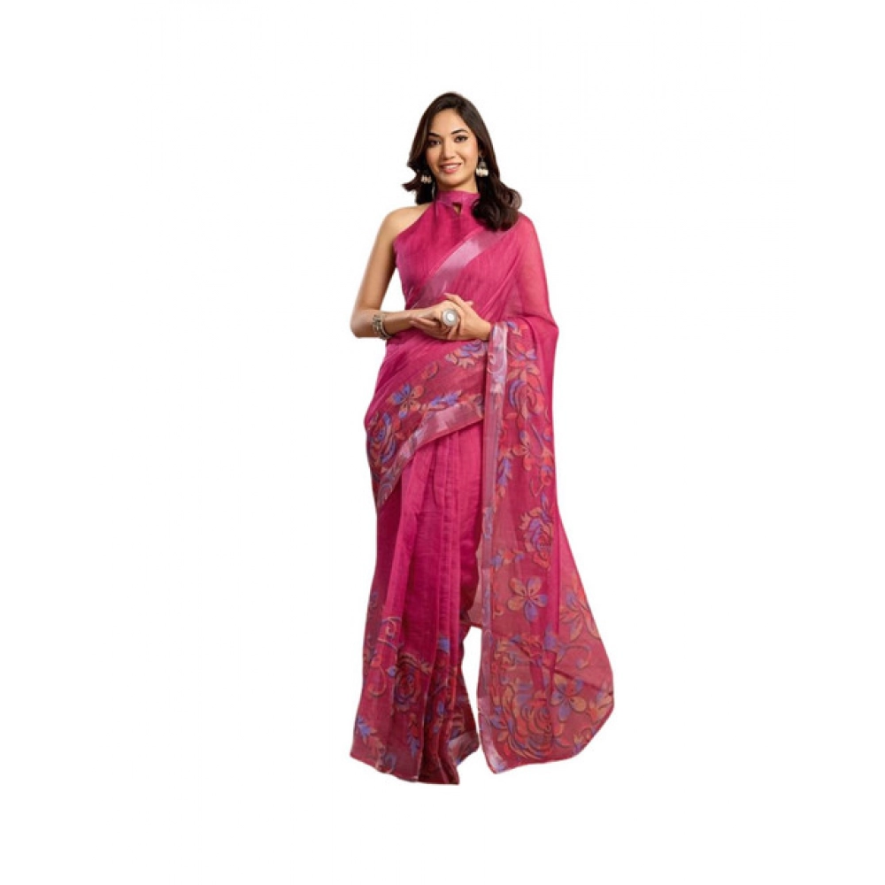 Generic Women's Faux_Linen Printed Ready-to-Wear Saree With Unstitched Blouse 5.5 Mtr (Pink) Generic Women's Faux_Linen Printed Ready-to-Wear Saree With Unstitched Blouse 5.5 Mtr (Pink)