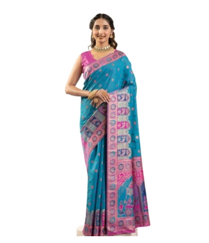 Generic Women's Faux_Banarasi Woven Motifs Saree With Unstitched Blouse 5.5Mtr (Teal)