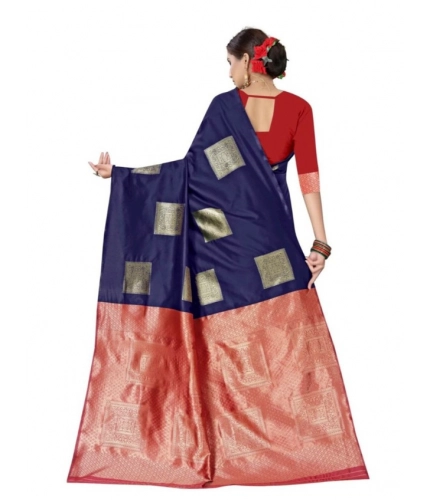 Generic Women's Soft Lichi Silk Printed Saree With Unstitched Blouse 5.5Mtr (Blue)