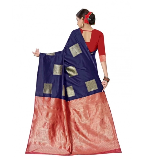 Generic Women's Soft Lichi Silk Printed Saree With Unstitched Blouse 5.5Mtr (Blue)