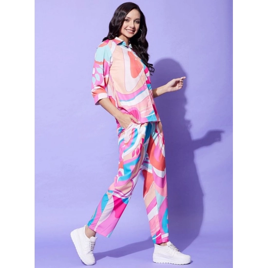Generic Women's Polyester Printed 3-4th Sleeve Co-Ord Set (Multicolor)