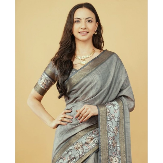 Generic Women's Polyester Printed Saree With Unstitched Blouse 5.5 Mtr (Grey) Generic Women's Polyester Printed Saree With Unstitched Blouse 5.5 Mtr (Grey)
