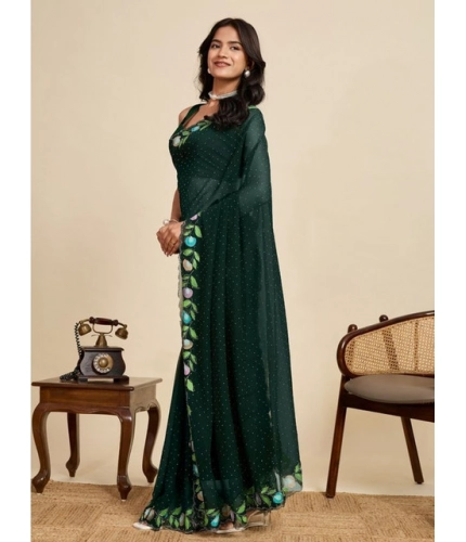 Generic Women's Georgette Printed Saree With Unstitched Blouse 5.5Mtr (Green)