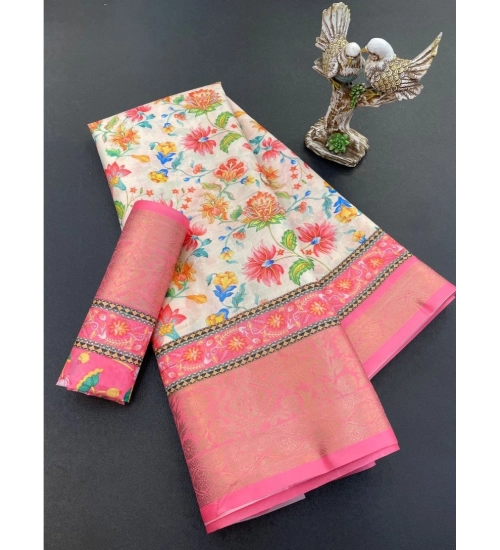 Generic Women's Soft Dola Cotton Printed Saree With Unstitched Blouse 5.5Mtr (Pink)