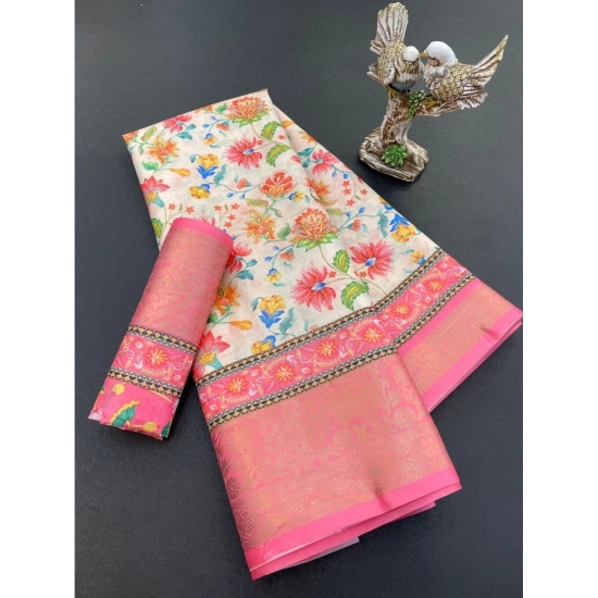 Generic Women's Soft Dola Cotton Printed Saree With Unstitched Blouse 5.5Mtr (Pink)