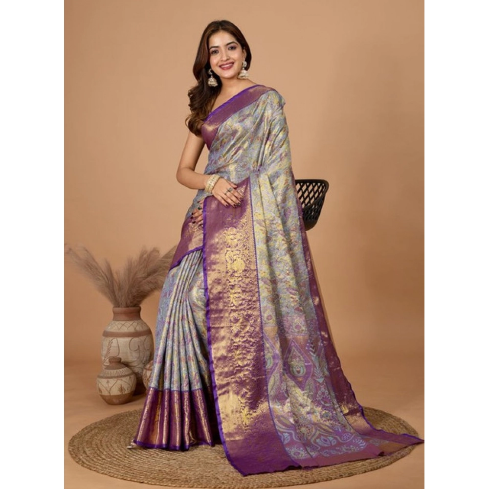 Generic Women's Jacquard Saree With Unstitched Blouse 5.5Mtr (Multicolor)