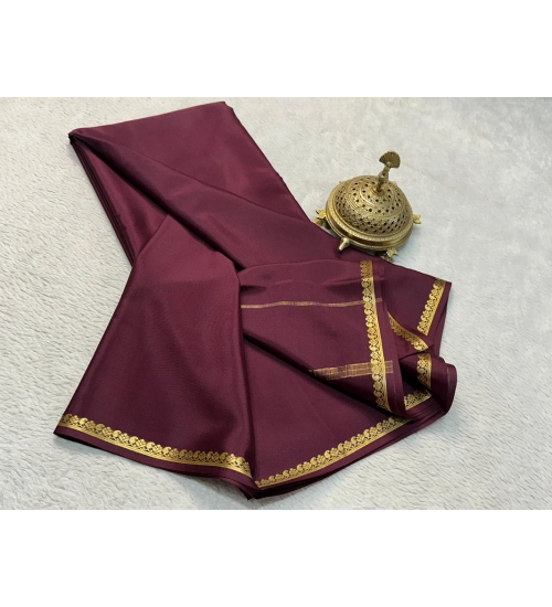 Generic Women's Crepe Chit Pallu Solid Saree With Unstitched Blouse 5.5Mtr (Brown)