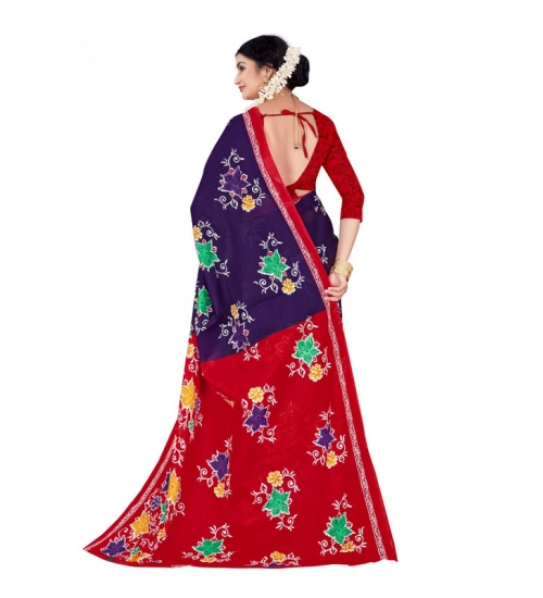 Generic Women's Soft Pure Cotton Printed Saree With Unstitched Blouse 5.5Mtr (Multicolor)