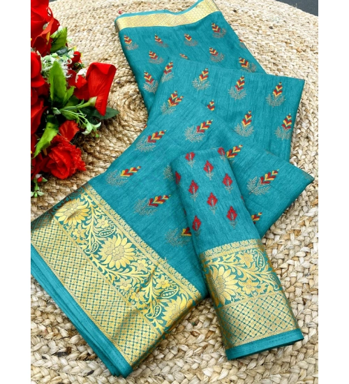 Generic Women's Digital Dolla Silk Printed Saree With Unstitched Blouse 5.5Mtr (Sky Blue)