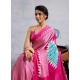 Generic Women's Satin Crepe Printed Saree With Unstitched Blouse 5.5Mtr (Pink)