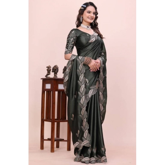 Generic Women's Georgette Embroidered Saree With Unstitched Blouse 5.5Mtr (Charcoal Green) Generic Women's Georgette Embroidered Saree With Unstitched Blouse 5.5Mtr (Charcoal Green)