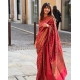Generic Women's Litchi silk Printed Saree With Unstitched Blouse (Red)