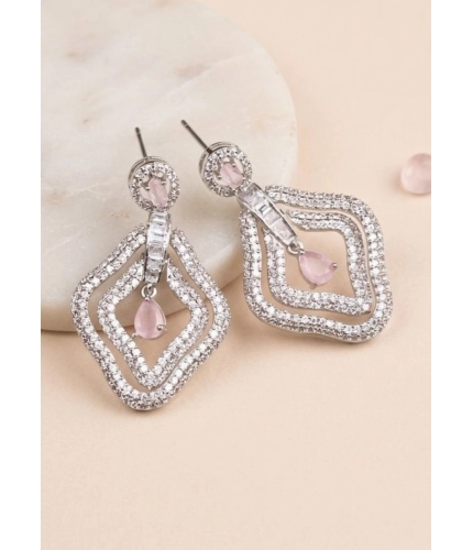 Generic Women's Brass Silver Plated Drop Earrings (Pink)