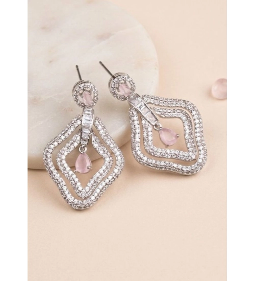 Generic Women's Brass Silver Plated Drop Earrings (Pink)