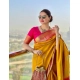 Generic Women's Litchi silk Printed Saree With Unstitched Blouse (Yellow)