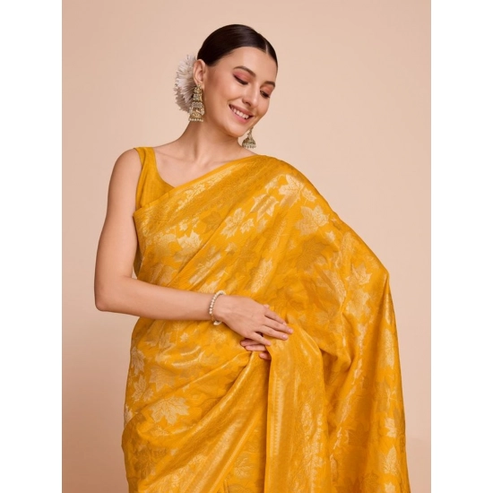 Generic Women's Soft Silk Jacquard Saree With Unstitched Blouse 5.5Mtr (Mustard)
