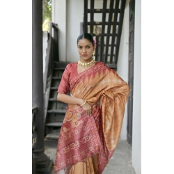 Generic Women's Faux_Tussar Ikat Saree With Unstitched Blouse 5.5Mtr (Rust)