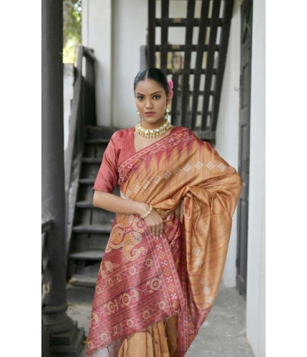 Generic Women's Faux_Tussar Ikat Saree With Unstitched Blouse 5.5Mtr (Rust)