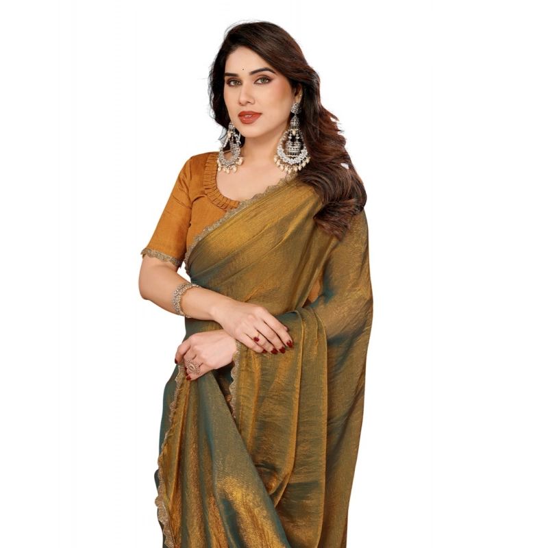 Women's Georgette Printed Saree With Unstitched Blouse 5.5Mtr (Gold)