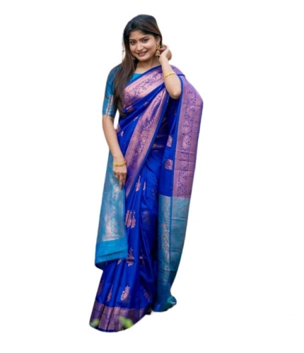 Generic Women's Katan_Silk Zari_Weaving Saree With Unstitched Blouse 5.5Mtr (Royal_Blue)