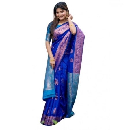 Generic Women's Katan_Silk Zari_Weaving Saree With Unstitched Blouse 5.5Mtr (Royal_Blue) Generic Women's Katan_Silk Zari_Weaving Saree With Unstitched Blouse 5.5Mtr (Royal_Blue)
