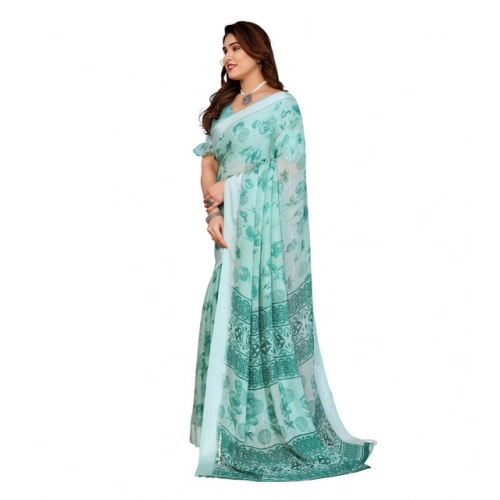 Women's Georgette Printed Saree With Unstitched Blouse 5.5Mtr (Green) Women's Georgette Printed Saree With Unstitched Blouse 5.5Mtr (Green)
