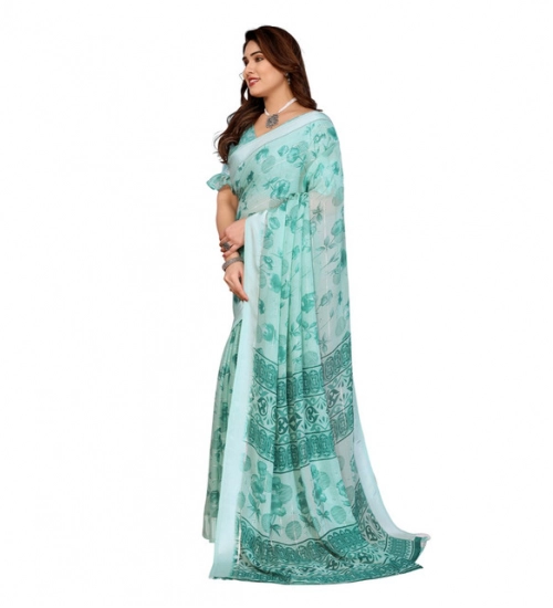 Generic Women's Georgette Printed Saree With Unstitched Blouse 5.5Mtr (Green)