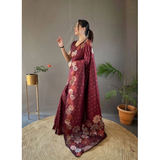 Generic Women's Soft Litchi Silk Jacquard Work Saree With Unstitched Blouse 5.5Mtr (Maroon) Generic Women's Soft Litchi Silk Jacquard Work Saree With Unstitched Blouse 5.5Mtr (Maroon)