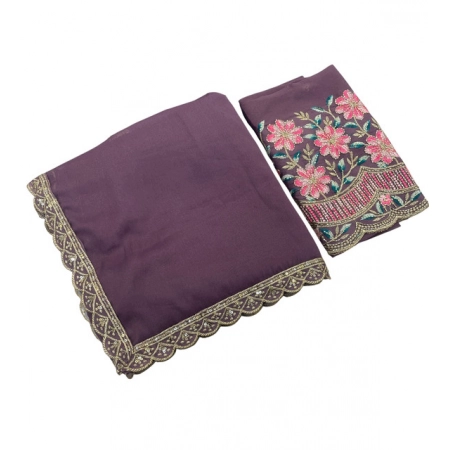 Generic Women's Georgette Embellished Saree With Unstitched Blouse 5.5Mtr (Purple) Generic Women's Georgette Embellished Saree With Unstitched Blouse 5.5Mtr (Purple)