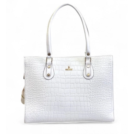 Generic Women's Polyurethane Croco Shoulder Tote Bag (White)