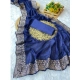 Generic Women's Silk Embroidred Saree With Unstitched Blouse 5.5Mtr (Blue)