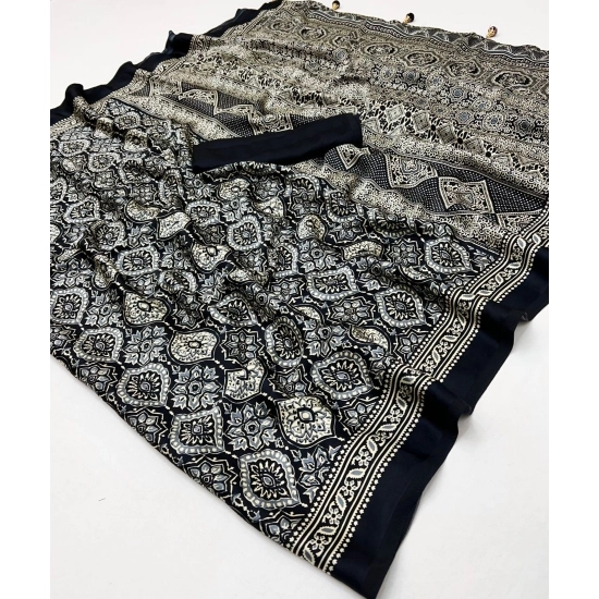 Generic Women's Crepe Printed Saree With Unstitched Blouse 5.5Mtr (Black) Generic Women's Crepe Printed Saree With Unstitched Blouse 5.5Mtr (Black)