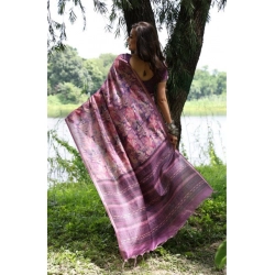 Generic Women's Faux_Tussar_Silk Abstract_Print Saree With Unstitched Blouse 5.5Mtr (Purple)