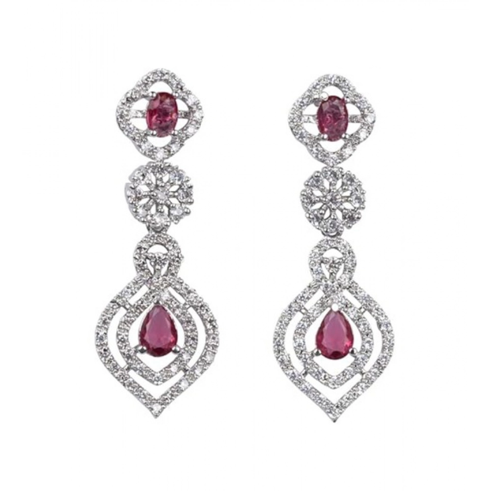 Generic Women's Brass Silver Plated Necklace set (Red)