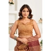 Generic Women's Faux Linen Geometric Print Ready to wear Saree With Unstitched Blouse 5.5Mtr (Brown)