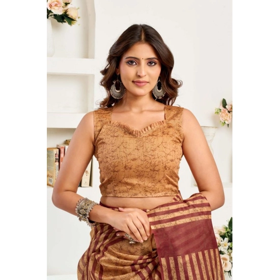 Generic Women's Faux Linen Geometric Print Ready to wear Saree With Unstitched Blouse 5.5Mtr (Brown) Generic Women's Faux Linen Geometric Print Ready to wear Saree With Unstitched Blouse 5.5Mtr (Brown)