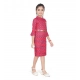 Generic Girl's Knitted Printed 3/4 th Sleeve Close Neck Dress (Pink)