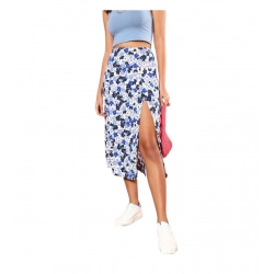 Generic Women's Polyester Floral Side Zip Skirt (Blue - White)