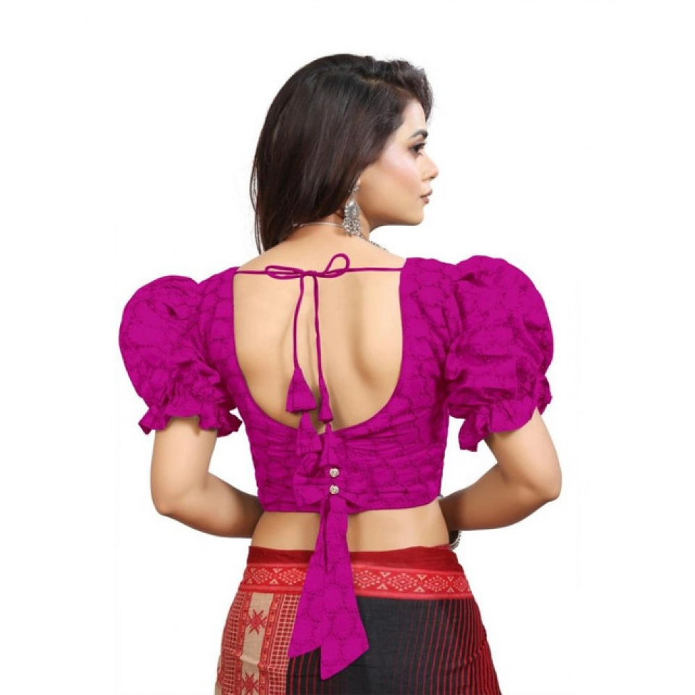 Women's Cotton Embroidered V-Neck Non Padded Blouse (Pink 36 Ready (Alterable up to 42)