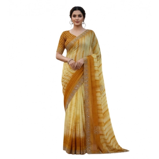 Generic Women's Georgette Striped Saree With Unstitched Blouse 5.5Mtr (Yellow) Generic Women's Georgette Striped Saree With Unstitched Blouse 5.5Mtr (Yellow)