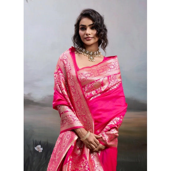Generic Women's Silk Blend Printed Saree With Unstitched Blouse 5.5Mtr (Pink) Generic Women's Silk Blend Printed Saree With Unstitched Blouse 5.5Mtr (Pink)